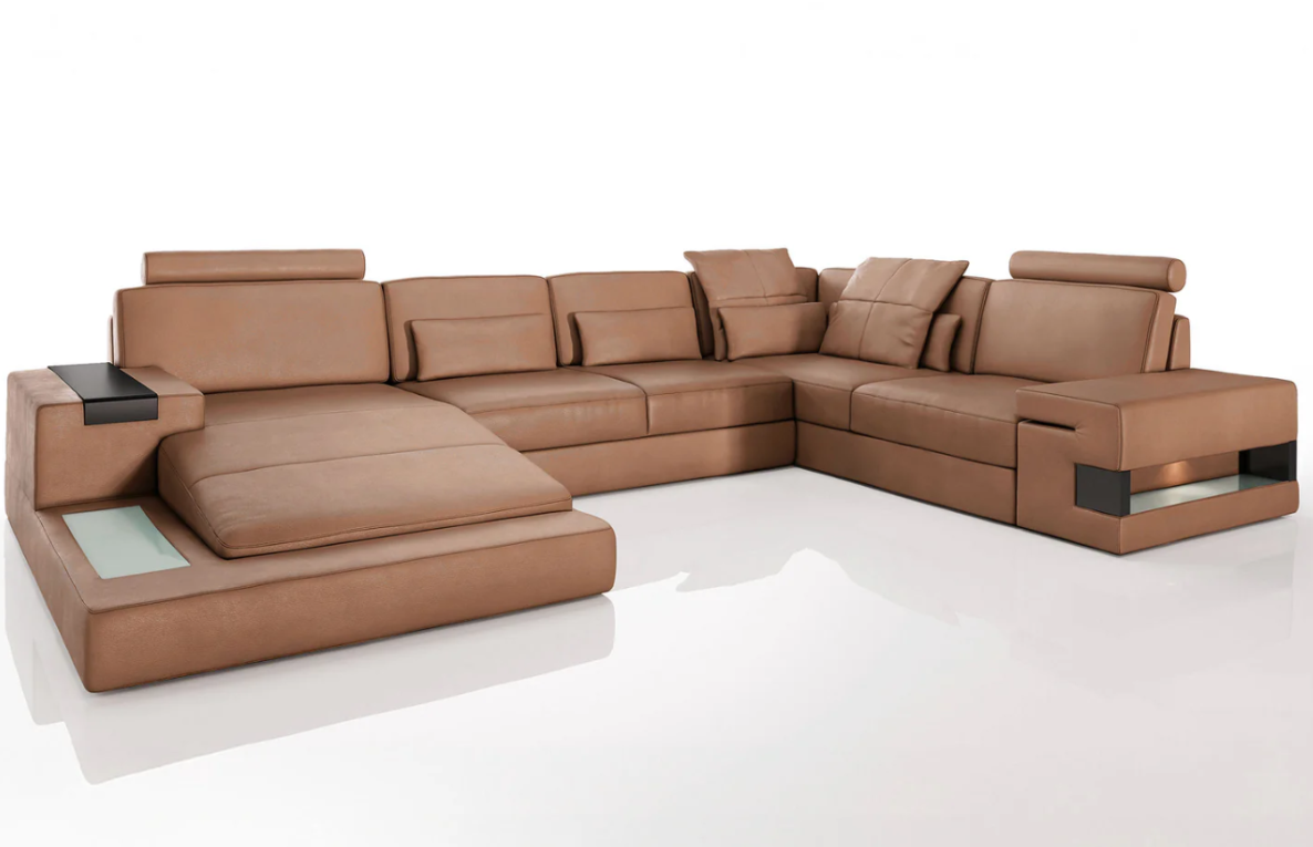 Los Angeles Premium Leather U-Chaise Sectional Sofa