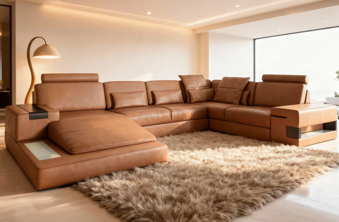 Los Angeles Premium Leather U-Chaise Sectional Sofa