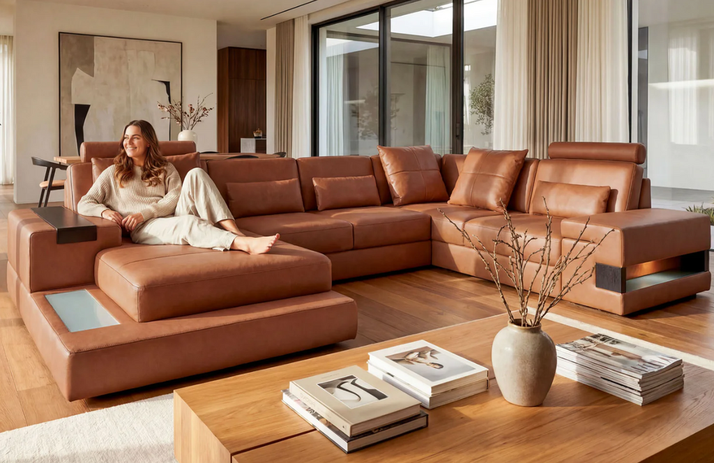Los Angeles Premium Leather U-Chaise Sectional Sofa